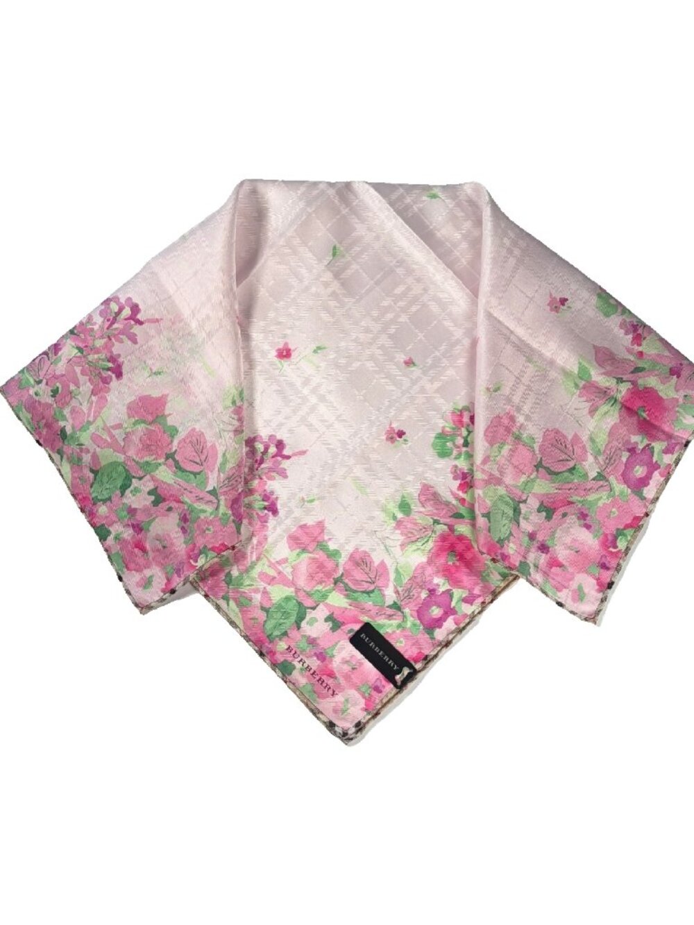 NWT Burberry Silk Cotton Floral Check Scarf